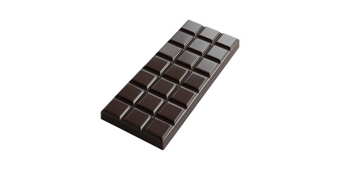 Dark chocolate bar with segments isolated on transparent background