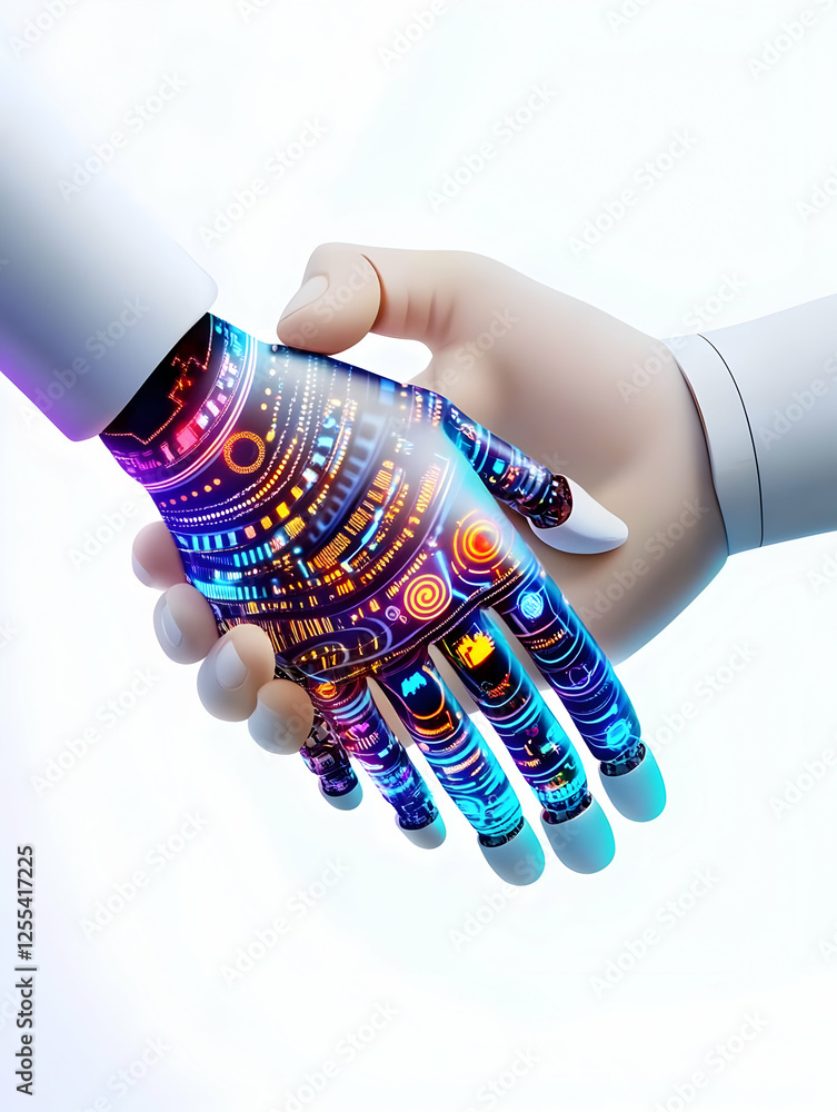 Aufkleber robot and human handshake. symbolizes collaboration and integration. suitable for tech or future-ori
