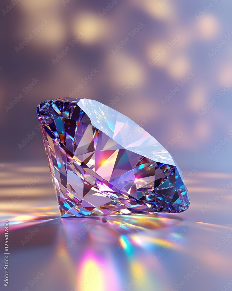 Poster radiant diamond gem reflecting light on a smooth surface with a soft and dreamy background