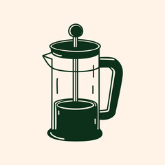 A French press filled with freshly brewed coffee, hand drawn style