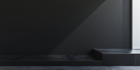 Obraz premium An abstract minimalist composition featuring a stark black backdrop, Geometric shapes in minimalist style, Contemporary minimalist design