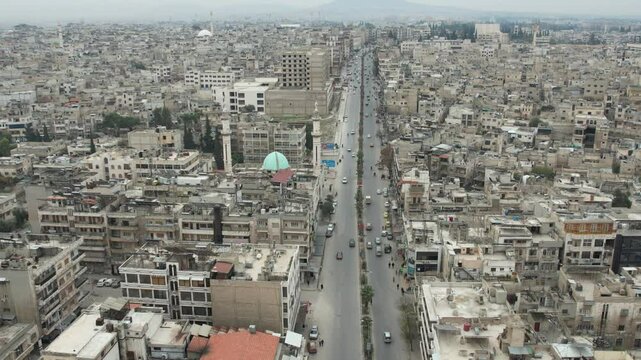Aerial view of Hama city in Syria.
