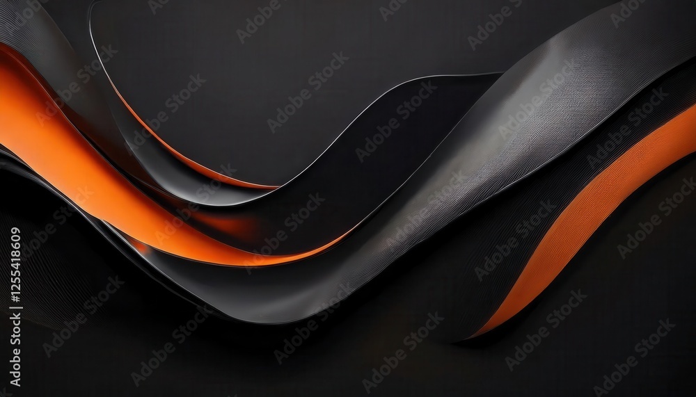 Poster abstract black and orange flowing wave design with textured surface, modern minimalist background fo