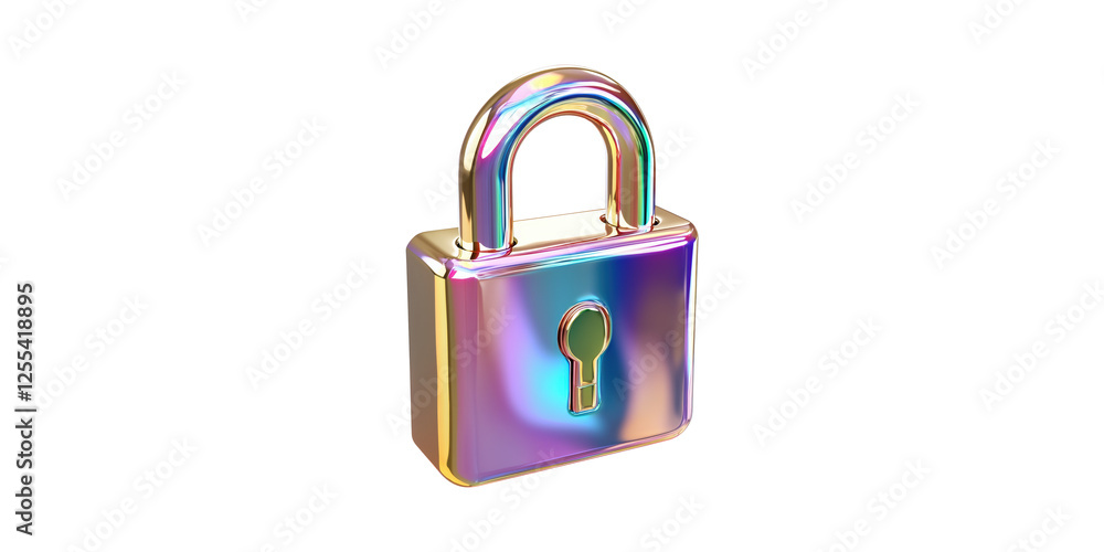Poster metallic gradient padlock with keyhole in vibrant colors isolated on transparent background