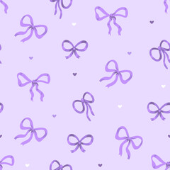 Lavender bows and hearts -  seamless vector pattern