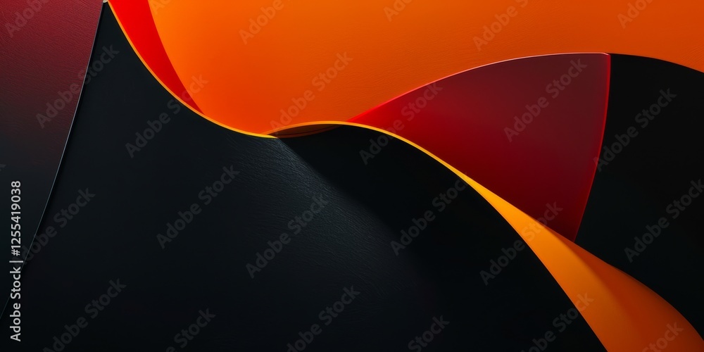 Aufkleber an abstract minimalist composition on a deep black background, bold geometric forms in vibrant color