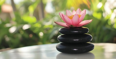 zen stones with flower and water drops