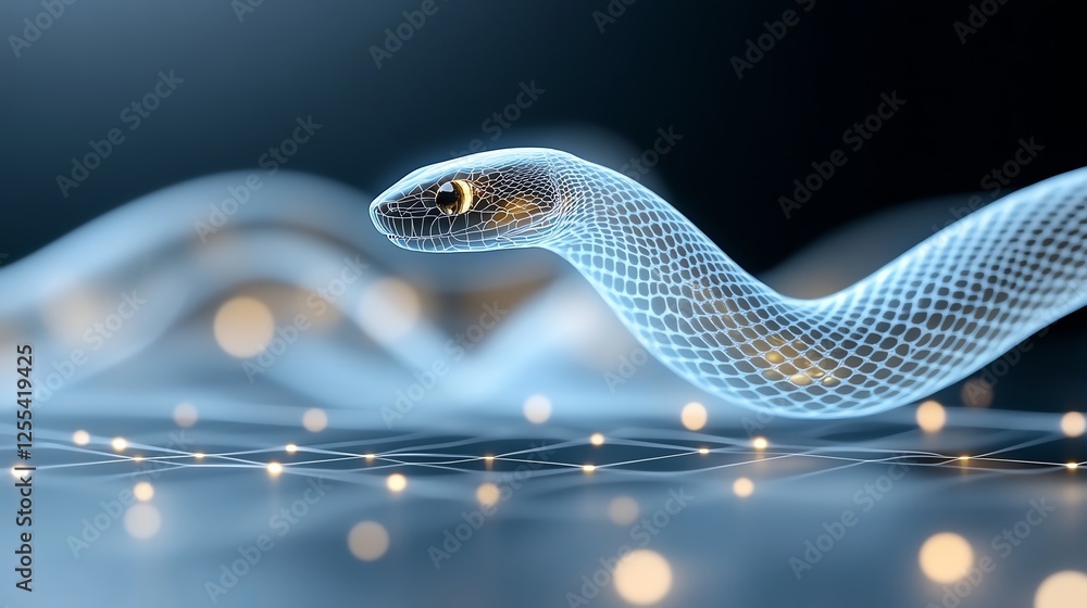 Aufkleber futuristic digital snake with glowing network on abstract background, symbolizing ai and connectivit