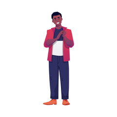 Obraz premium Afro young man smiling and clapping his hands. Applause.