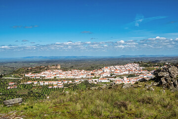 Obraz premium Panorama of Castelo de Vide rooftops seen from an outside viewpoint. Castelo de Vide in Alto Alentejo, Portugal.