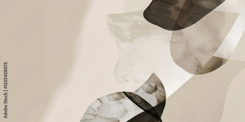 Poster an abstract minimalist composition on a light taupe background, organic shapes and negative space, c