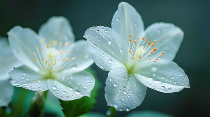 beautiful white flower with water drops