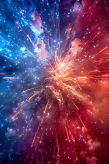 Stunning fireworks display in vibrant colors lighting up night sky, creating festive atmosphere. Perfect for celebrations and special events