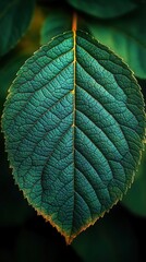 Closeup Of Teal Leaf With Visible Veins
