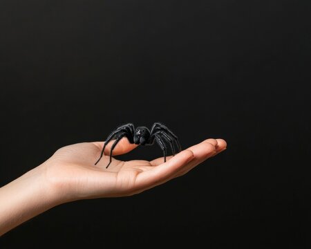 Contemporary Prank Realism Hand Holding Fake Spider on Invisible String - April Fools Decor and Easter Event Props for Creative Marketing Campaigns