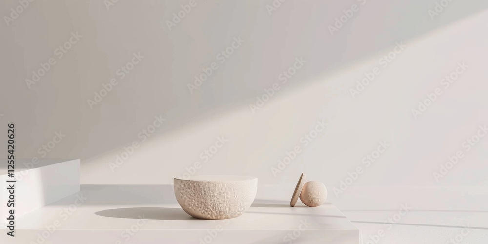 Aufkleber an abstract minimalist composition with a stark white backdrop, geometric shapes in minimalist style