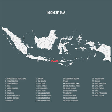 Indonesia Map with 38 Provinces - Nusa Tenggara Barat