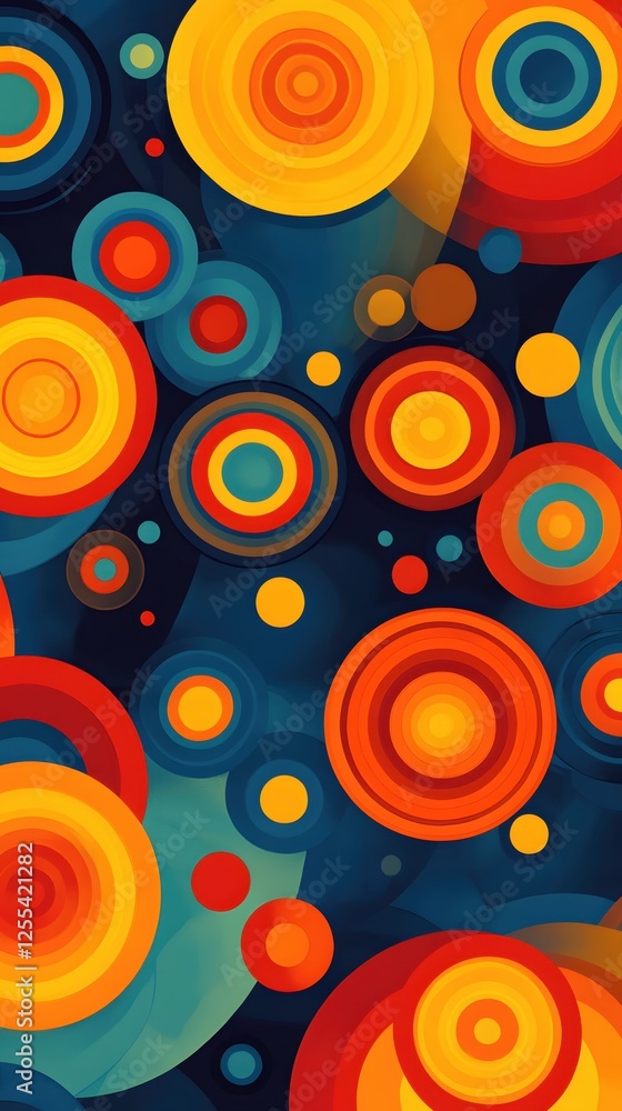 Poster abstract concentric circles in vibrant colors creating a dynamic and modern background design