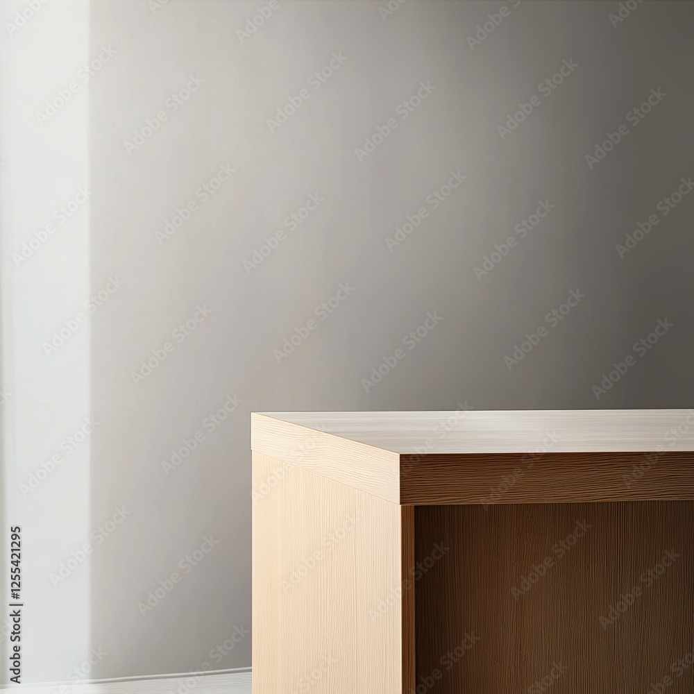 Poster an empty table stands in an empty room in 3d style for product presentation and advertising