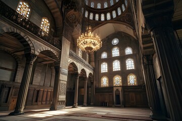 Obraz premium Elegance in every detail of the mosque interior with a touch of amazing Islamic design, creating tranquility and piety