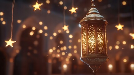 Ramadhan Glow Lantern Background Illuminated with Bokeh Lights