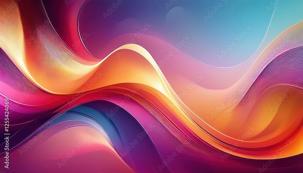 Poster fluid abstract wave in vibrant gradient colors with dynamic lines for digital background, web design, or branding

