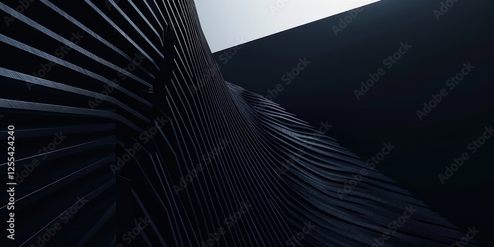 Poster an abstract minimalist design featuring a pure black backdrop, abstract geometric shapes in monochro
