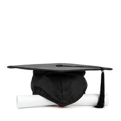black graduation cap and diploma 
