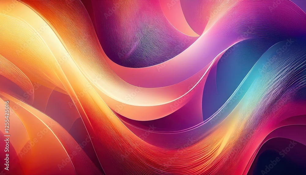Poster fluid abstract wave in vibrant gradient colors with dynamic lines for digital background, web design, or branding

