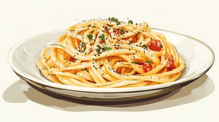 Hand-drawn pasta illustration featuring various noodle shapes, ideal for culinary projects, menus, and packaging design, classic artistic style, book illustration style