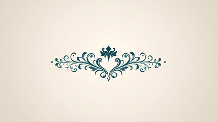 A detailed vintage-style decorative flourish in dark teal on a beige background, featuring an elegant and symmetrical ornamental design


