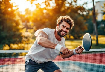 man playing paddle tennis full shot