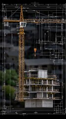 Construction Crane and Building Under Construction in a City