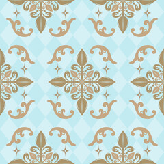 Elaborate Classy Blue with Shades of Gold Embroidery Pattern. Rich Scroll Ornament Seamless Vector for Luxury Art Work Men's Wear Vintage Style Fabric. Exquisitely Weaves Hand Draw Detailed Design. 