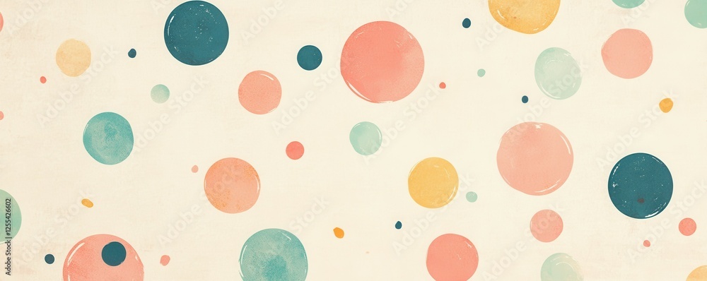Poster playful retro polka dot pattern with colorful circles on beige background