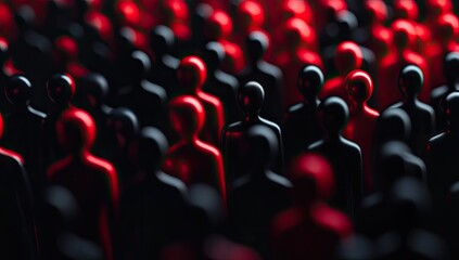 Obraz premium A Deep Dive into the Abstract Depiction of a Divided Collective Exploring the Contrast Between Red and Black Figures in a Dense Crowd