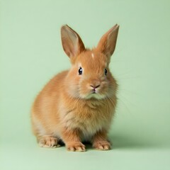 Fototapeta premium Bunny on a green background, highlighting its playful and gentle nature in a fresh, natural setting.