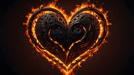 A vibrant heart-shaped flame flickers with bright orange and yellow hues, radiating warmth and passion.