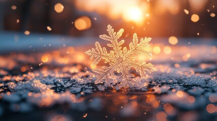 Sunset snowflake winter wonderland ice bokeh