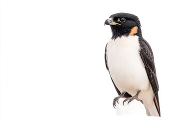 Fototapeta premium Close-up of a bird perched gracefully on a branch against a white background