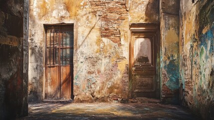 Vibrant abstract graffiti on weathered ancient walls showcasing the essence of creative street art