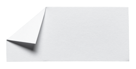 White piece of isolated cut out blank paper note cardboard with folded corner dog-ear earmark and copy space for text, transparent png background design element