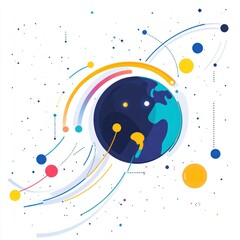 Obraz premium Global network connection, orbiting Earth, space background; website design