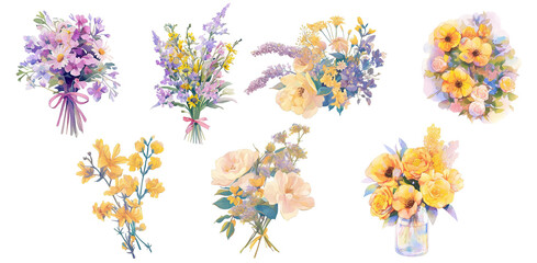 Bundled Collection of flower paintings, colorful bouquets.