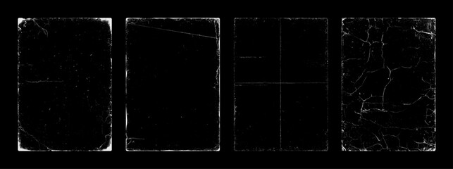 Paper overlay texture with worn edges, slightly torn with vintage effect, grainy, vintage. Overlay worn and torn paper texture set. Stamps A4 frames for background. Vintage vector graphic collection