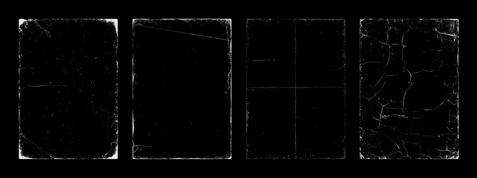 Paper overlay texture with worn edges, slightly torn with vintage effect, grainy, vintage. Overlay worn and torn paper texture set. Stamps A4 frames for background. Vintage vector graphic collection