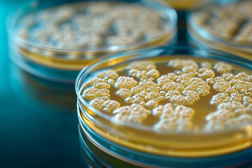 Generative AI close-up of virus structures with detailed molecular design and glowing particle effects