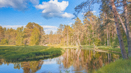 Beautiful landscape with a river and trees