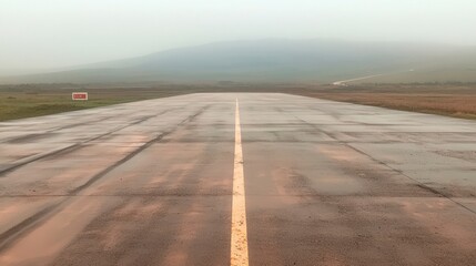 Damaged Road Runway in Overcast Weather