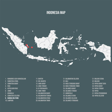 Indonesia Map with 38 Provinces - Bangka Belitung